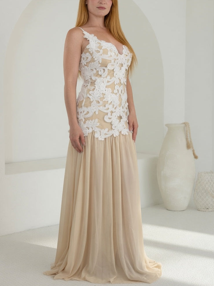 White Embroidered Dress with lining