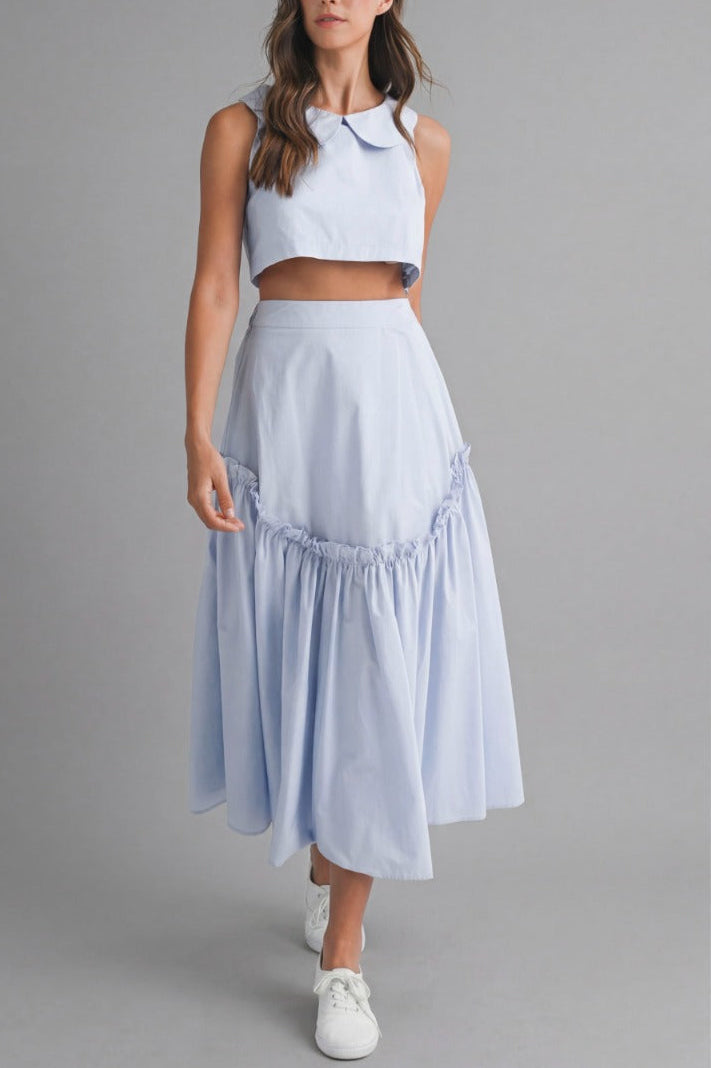 Powder Blue Ruffle Skirt Midi Set