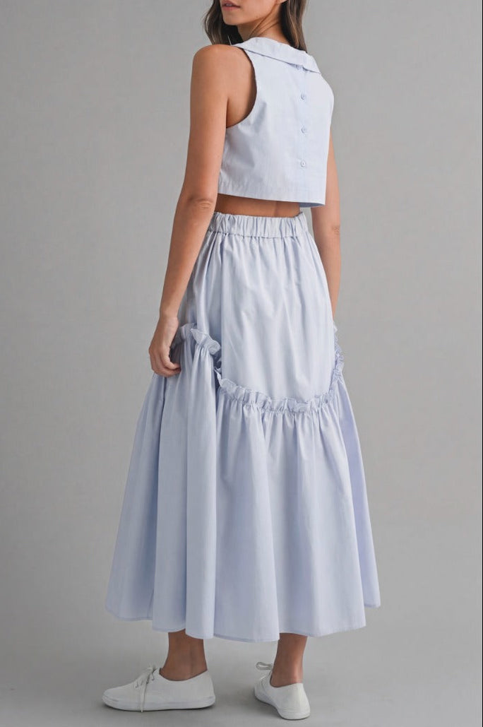 Powder Blue Ruffle Skirt Midi Set